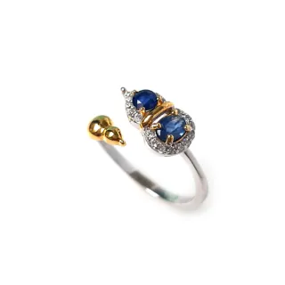 【KATE】銀飾 金色小葫蘆天然藍寶石純銀戒指(藍寶石/藍寶石戒指/開運葫蘆/活圍戒指/生日禮物/情人禮物)