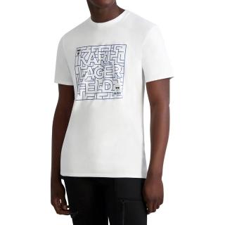 【KARL LAGERFELD 卡爾】老佛爺 經典印刷Logo圖案短袖T恤 上衣-白色(平輸品/短T)
