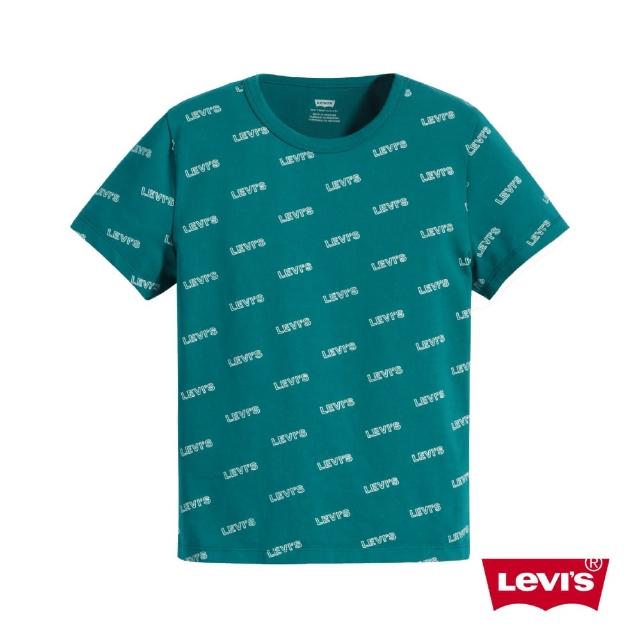 【LEVIS 官方旗艦】青春活力系列 女 修身版短袖T恤/滿版Logo印花/彈性布料 瑪瑙綠 熱賣單品 17944-0027(50)