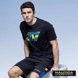 【NAUTICA】男裝 COMPETITION撞色修身運動短褲(黑色)