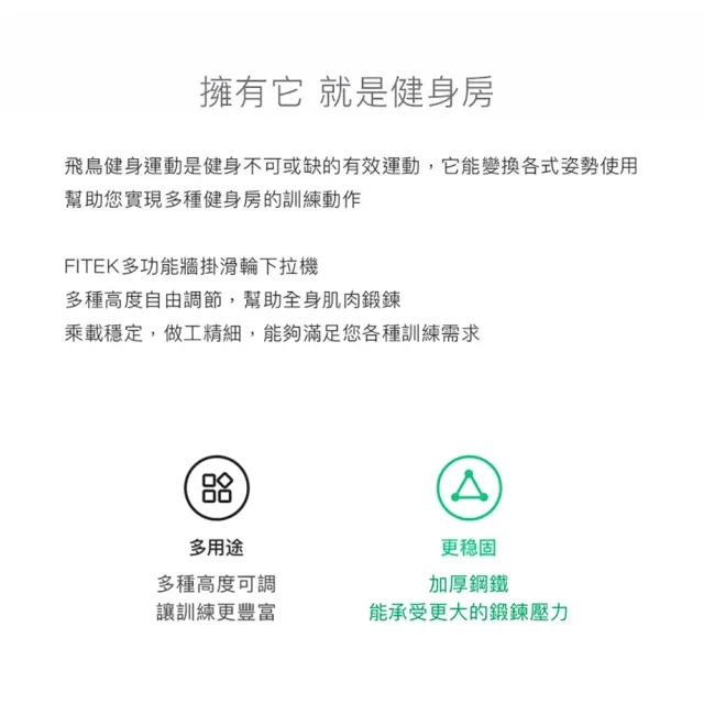 【Fitek】多功能鎖牆滑輪機 雙滑輪系統 划船上拉下拉(牆掛健身滑輪下拉機 壁掛高拉低拉機 飛鳥機)