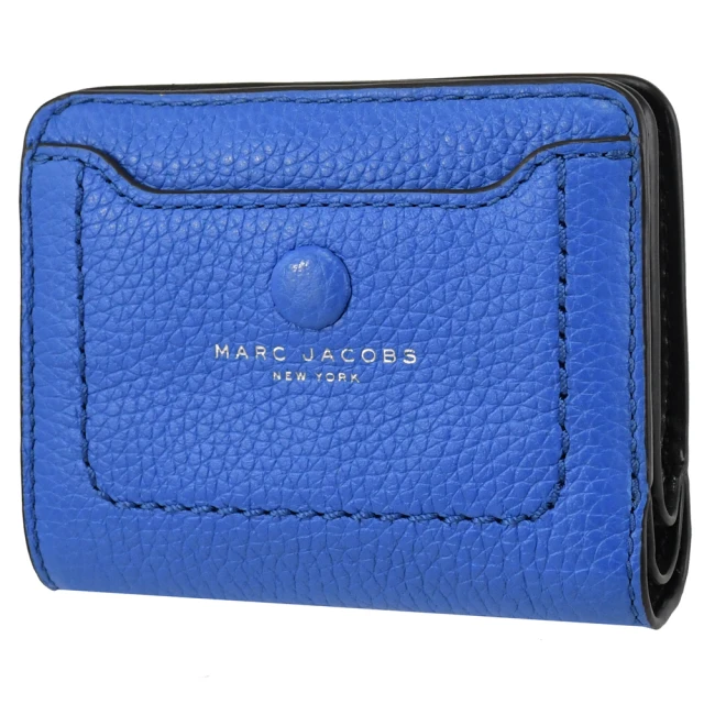 MARC JACOBS 馬克賈伯 經典燙金LOGO素雅小牛皮扣式零錢短夾(藍)