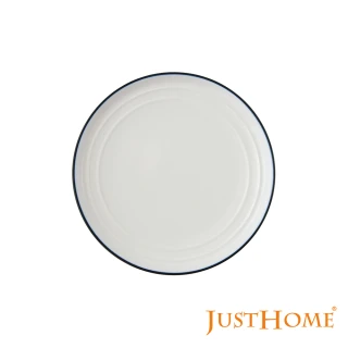 【Just Home】簡約純白藍邊陶瓷6吋平盤/淺盤/點心盤
