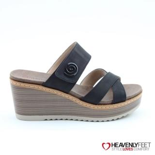 【heavenlyfeet】英國舒適品牌氣質交叉一字帶楔型涼拖鞋-SAWYER(黑色)