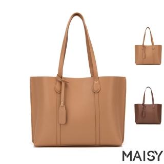 【MAISY】經典設計簡約單肩手提托特包(現+預 杏色 / 棕色)