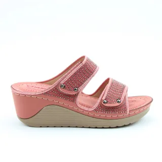 【heavenlyfeet】英國舒適品牌燙鑽雙帶涼拖鞋-PEGGIE(桃紅)