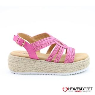 【heavenlyfeet】英國舒適品牌編織麻條楔型涼鞋-MINI(桃紅)