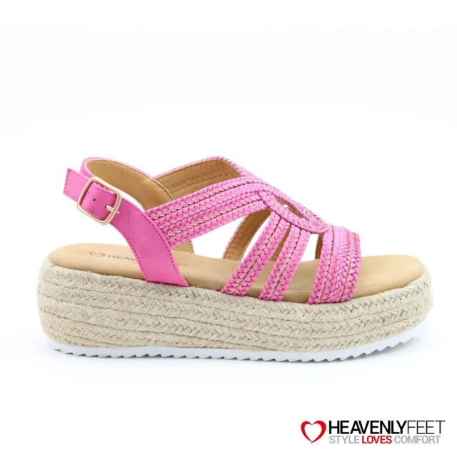 【heavenlyfeet】英國舒適品牌編織麻條楔型涼鞋-MINI(桃紅)