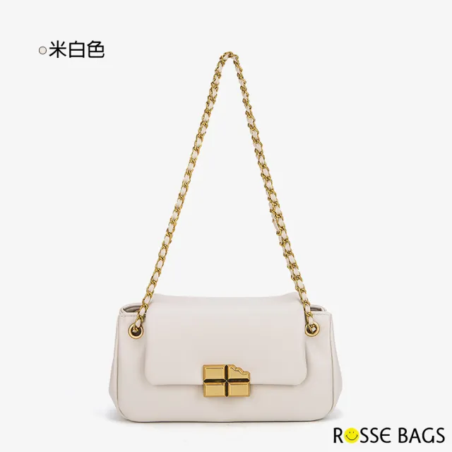 【Rosse Bags】質感軟皮時尚鏈條單肩斜背包(現+預  米白色 / 棕色 / 黑色)