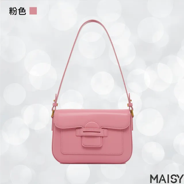 【MAISY】法式奢華真皮單肩手提包(真皮包包 現+預 粉色／黑色／棕色／黃色／白色)