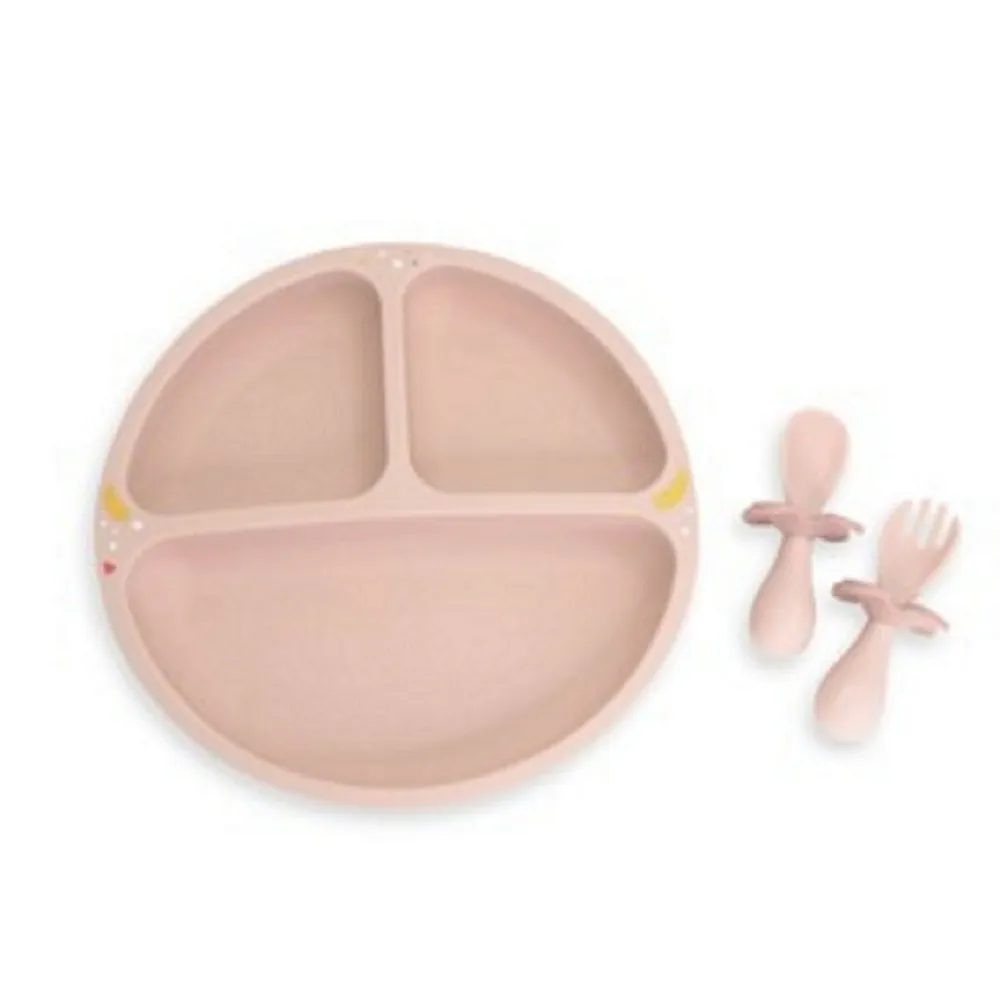【Oribel】寶寶學習餐具-餐盤叉匙組(學習餐具/副食品/矽膠/餐盤/叉子/湯匙)