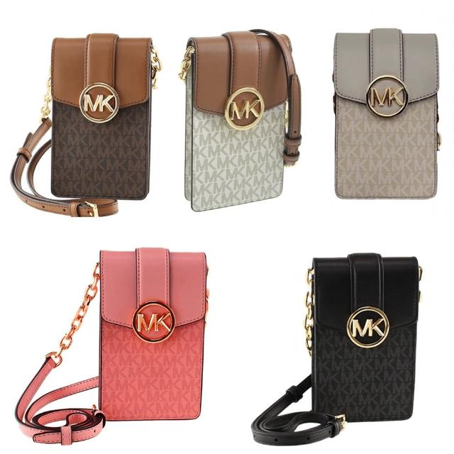 【Michael Kors】滿版LOGO皮革手機斜背包