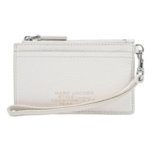 【MARC JACOBS 馬克賈伯】THE LEATHER ZIP壓印LOGO拉鍊鑰匙圈卡片夾/零錢包(白)