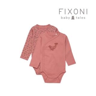 【Brands4Kids】海豚演唱會-斜襟包屁衣2件組-粉橘 Fixoni系列(3種尺寸可選)