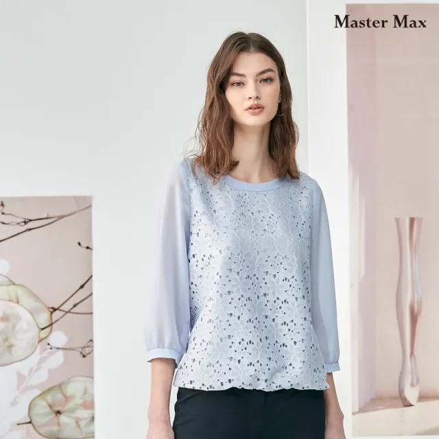 【Master Max】下擺鬆緊燒花蕾絲圖騰七分袖上衣(8317003)