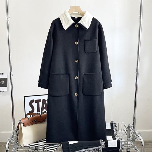 【巴黎精品】現貨+預購 毛呢大衣羊毛外套(保暖長款拼色翻領休閒女外套3色v1al48)