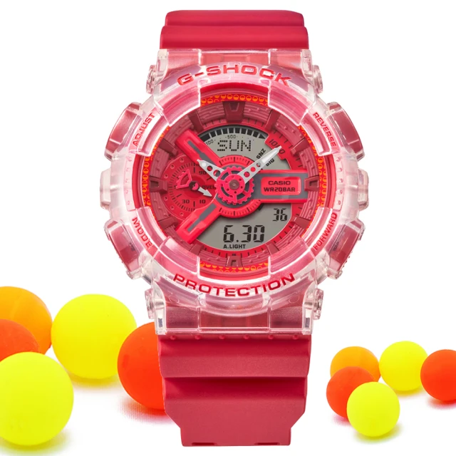 【CASIO 卡西歐】G-SHOCK 鮮豔色彩日本扭蛋透明色雙顯錶-紅(GA-110GL-4A 防水200米 扭蛋造型盒)