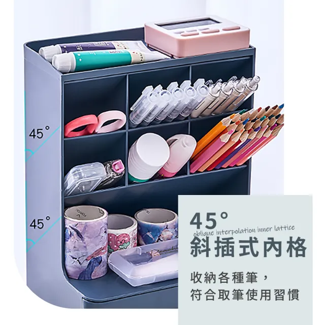 【簡約收納】ins無印風文具桌上收納架(收納盒 斜插式 小抽屜 化妝品 筆筒 刷具 飾品 小物 置物架 桌面)