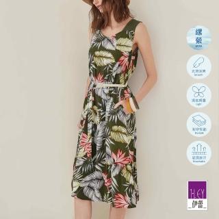 【ILEY 伊蕾】熱帶叢林花卉雪紡背心長洋裝(綠色；M-XL；1232067459)