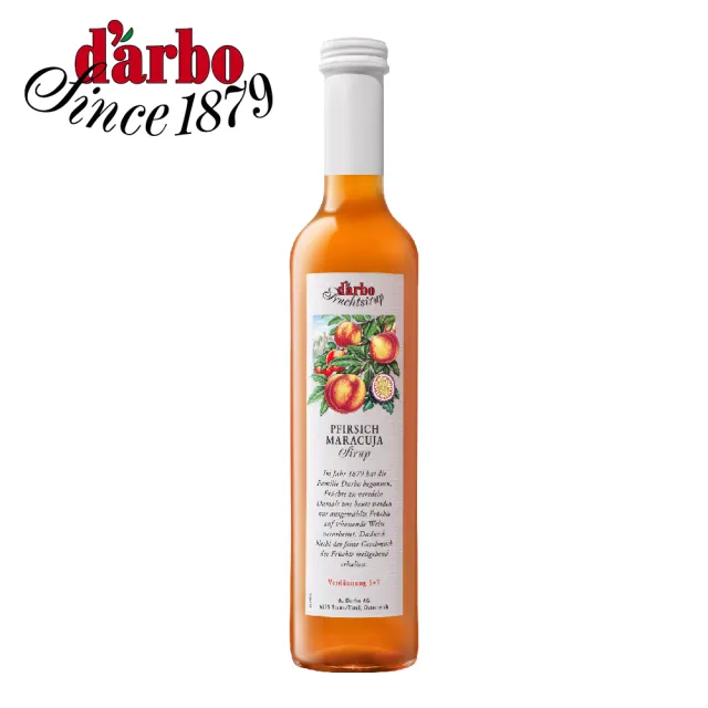 【Darbo 德寶】奧地利蜜桃百香果果露糖漿 500mlx1瓶(原汁含有率 100％ 廣紘國際官方直營)