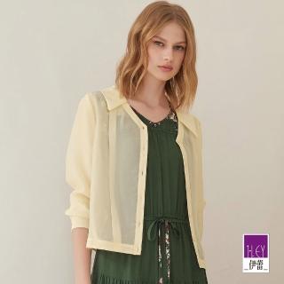 【ILEY 伊蕾】春日色系透膚網紗抓摺翻領外套(淺黃色；M-XL；1231164009)