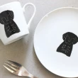 【YS-MART】日本製 手繪黑狗馬克杯盤組 1杯1盤組(陶瓷水杯 咖啡杯 杯子 寵物 小狗馬克杯)