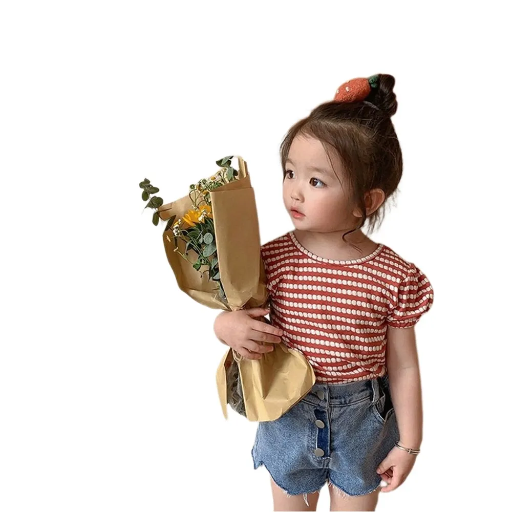 【Baby 童衣】女童條紋蝴蝶結露背上衣 女寶寶上衣 夏天短袖T 89026(共１色)