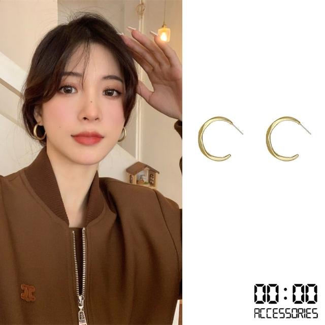 【00:00】韓國設計S925銀針不規則磨砂金屬C圈造型耳環(S925銀耳環 磨砂耳環 C圈耳環)