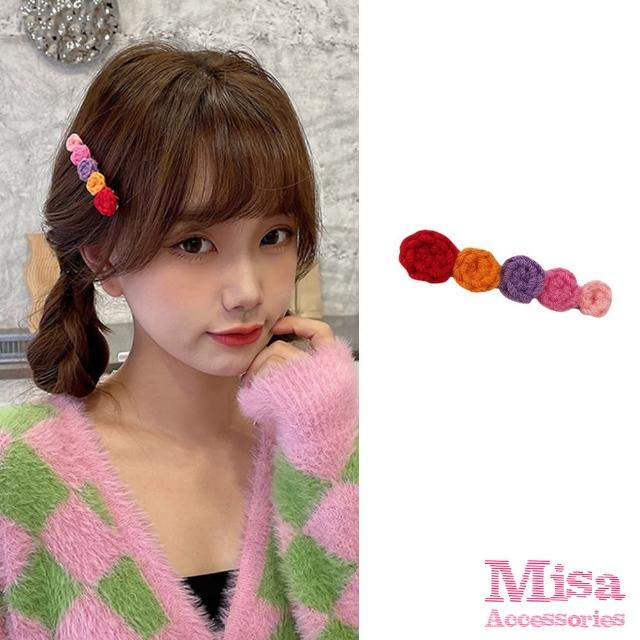 【MISA】花朵髮夾 一字髮夾/繽紛彩色手工毛線花朵一字髮夾(2款任選)