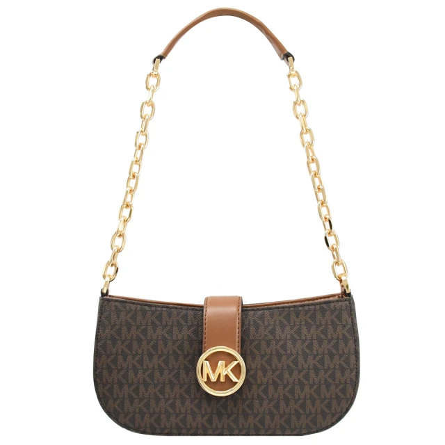 Michael Kors 經典MK LOGO印花拼接鍊條單肩包肩背包(深咖)