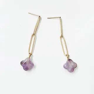 【焦糖小姐 Ms caramelo】紫晶天然石 Purple Quartz 耳環(306不鏽鋼 Stainless steel)