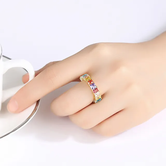 【Aphrodite 愛芙晶鑽】方塊戒指 寶石戒指 排鑽戒指/幾何方塊寶石排鑽造型戒指(2色任選)