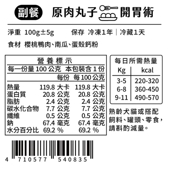 【汪事如意】開胃術 南瓜鴨肉丸 100g(犬貓副餐寵物鮮食/適口性佳/天然食材)