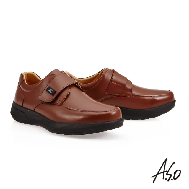 【A.S.O 阿瘦集團】職人通勤黏帶商務氣墊鞋(咖啡色)