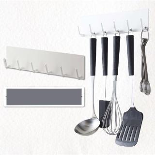 【時光良品】免打孔簡約磁吸式6掛收納架-1入(排掛勾廚具置物架 冰箱洗衣機微波爐鑰匙口罩衣帽廚房浴室)