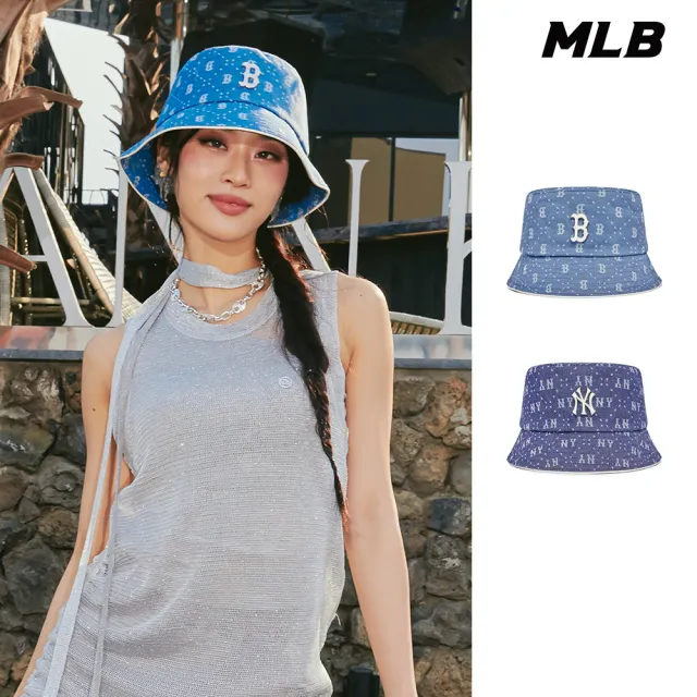 【MLB】牛仔丹寧漁夫帽 MONOGRAM系列(3AHTMD13N-多款任選)