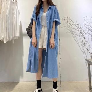 【SeasonsBikini】正韓製牛仔連身長洋裝罩衫 -KK72(正韓連身長洋罩衫)