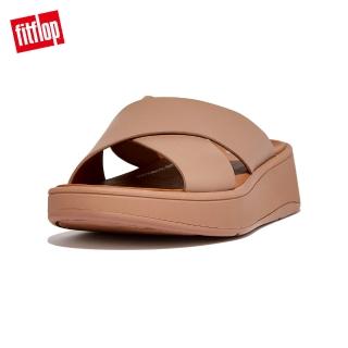 【FitFlop】F-MODE LEATHER FLATFORM CROSS SLIDES厚底交叉涼鞋-女(米色)