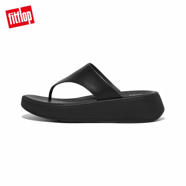 【FitFlop】F-MODE LEATHER FLATFORM TOE-POST SANDALS厚底夾脚涼鞋-女(靓黑色)