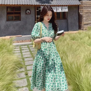【UniStyle】現貨 碎花短袖洋裝 法式復古初戀風 女 ZM168-9099(綠色碎花)
