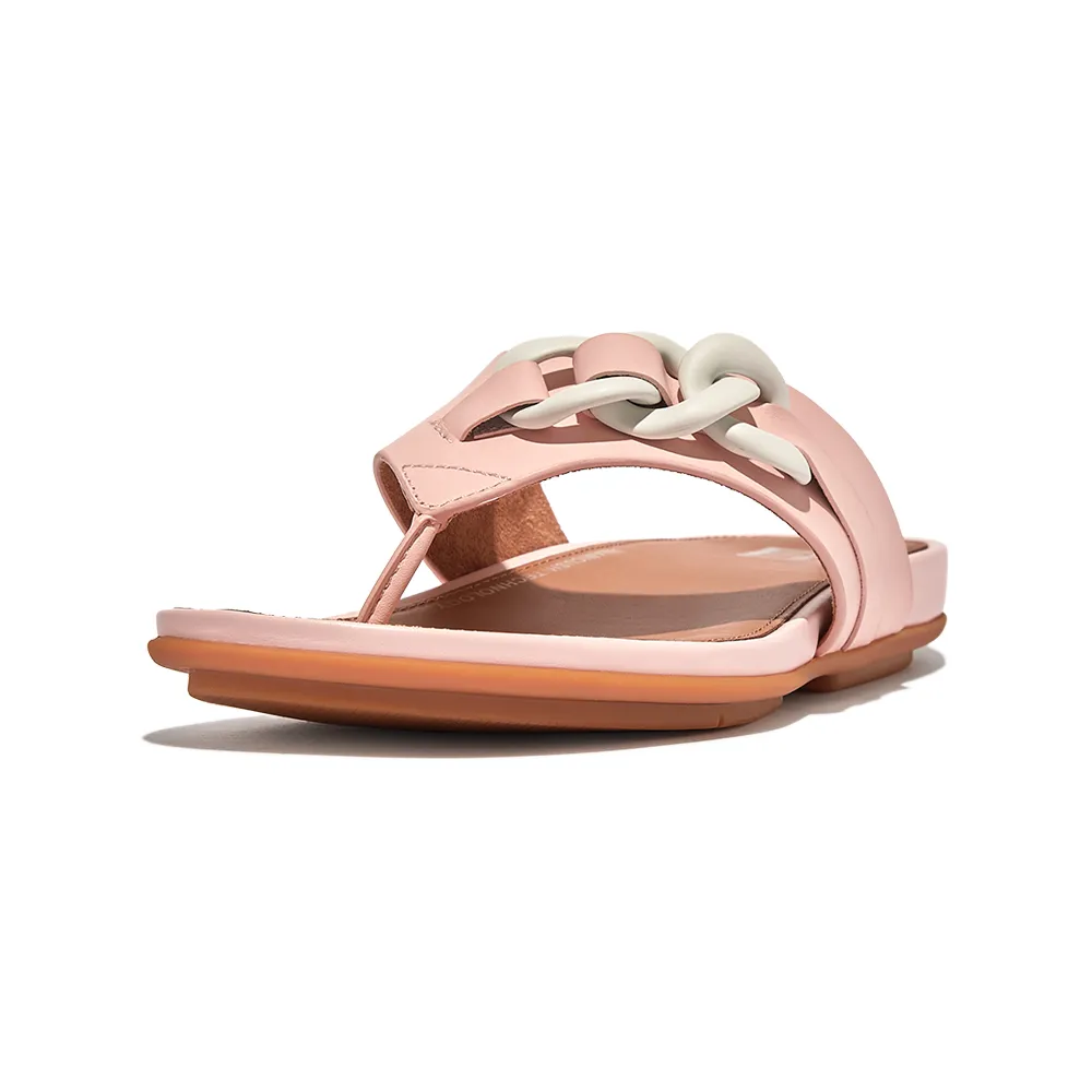 【FitFlop】GRACIE RUBBER-CHAIN LEATHER TOE-POST SANDALS撞色鏈條夾脚涼鞋-女(玫瑰鹽)