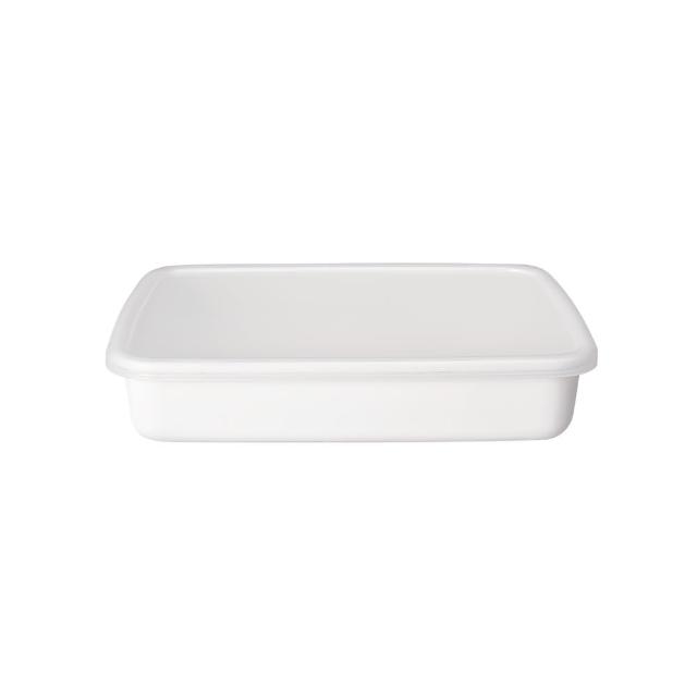 【野田琺瑯】日本製長方型塑料蓋琺瑯保鮮盒/保存盒L(2400ml-淺型)