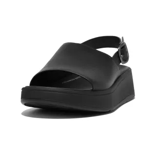 【FitFlop】F-MODE LEATHER FLATFORM BACK-STRAP SANDALS厚底一片式後帶涼鞋-女(靚黑色)