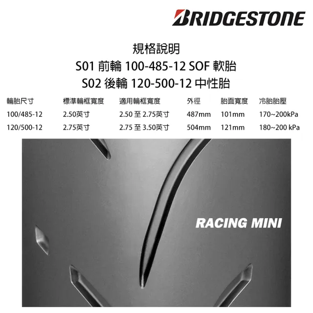 【BRIDGESTONE 普利司通】BATTLAX-S01 賽道專用競技胎-12吋(100-485-12 S01 軟版-前輪 日本製)