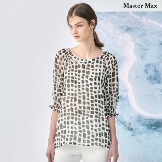 【Master Max】肩膀鬆緊方塊圖案七分袖雪紡上衣(8317039)