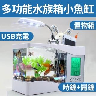 【現貨 療癒 多功能水族箱 魚缸】USB插電 行動電源 置物 時鐘 鬧鐘(溫度 萬年曆 水草 石頭 送禮 交換禮物)