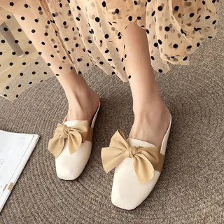 【Lydia】現貨 韓系氣質甜美蝴蝶結小香風穆勒鞋(素面/小香風)