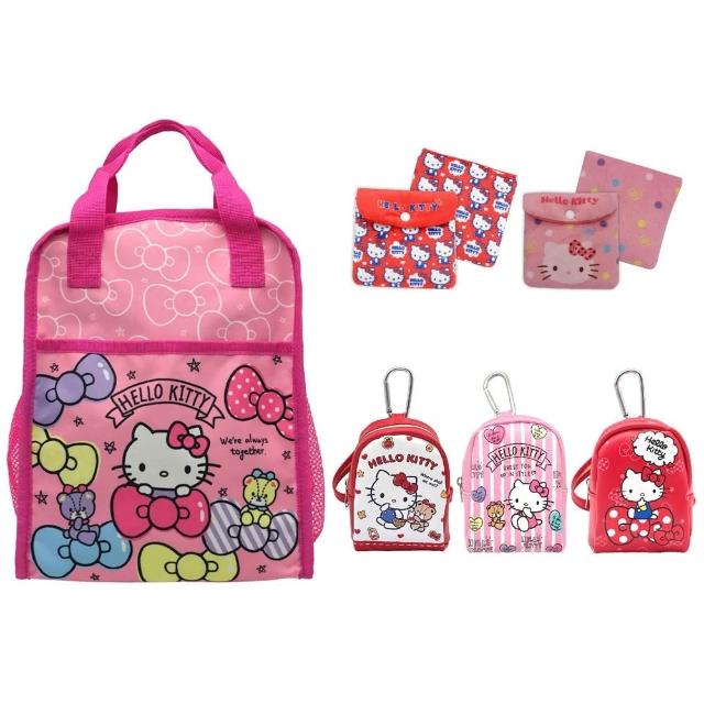 【HELLO KITTY】兒童手提後背包+絨毛多功能收納袋+PU背包式零錢袋超值組(台灣正版授權現貨商品)