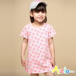 【Azio Kids 美國派】女童 上衣 滿版西瓜印花長版短袖上衣(粉)