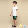 【Azio Kids 美國派】男童 短褲 立體背鰭恐龍印花牛仔短褲(藍)